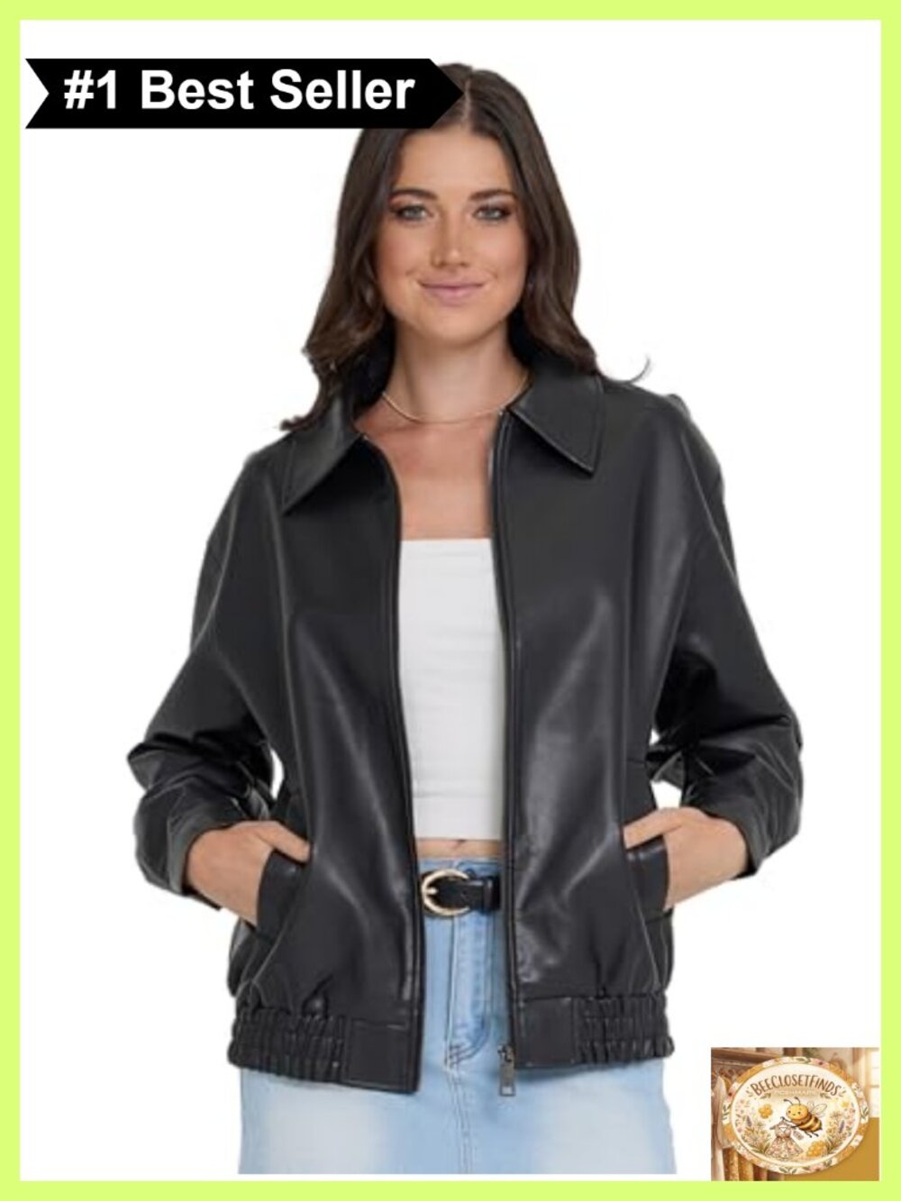 Faux Leather Bomber Motorcycle Jacket Women Fitted Zip Up Coat